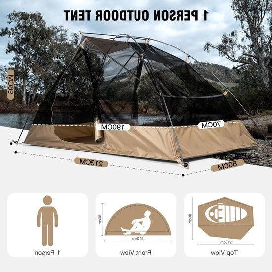 Tenda da campeggio ultraleggente a una persona - facile da montare - tenda da avventura - protezione contro le zanzare - campeggio impermeabile per principianti