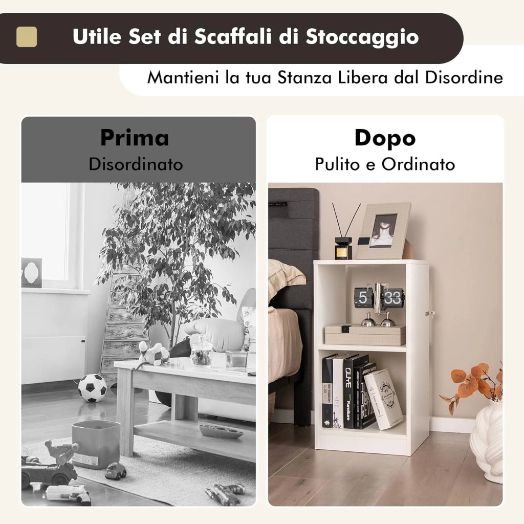 Set di Librerie a 2 Pezzi, Libreria in Legno a 2 Livelli, Scaffale Espositivo con Dispositivo Antiribaltamento, Scaffale Multifunzionale per Soggiorno Studio Ufficio, 38x33x72,5 cm