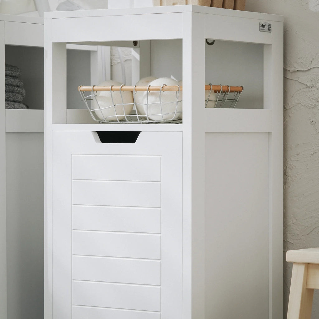 Mobile Lavanderia Con Sacco Portabiancheria Pieghevole Cassettiera Portabiancheria Mobiletto Bagno Bianco 30x30x90 Cm BZR122-W SoBuy