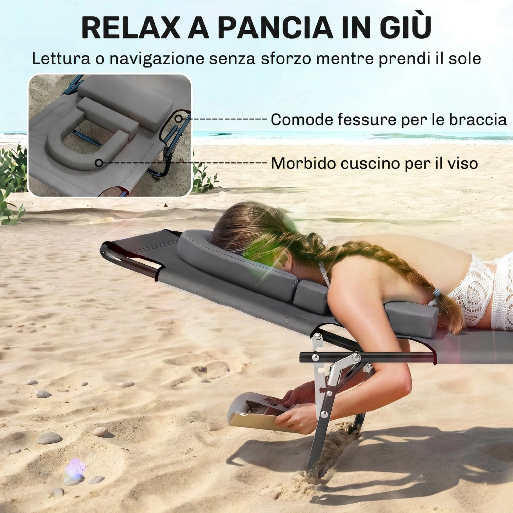 Lettino Pieghevole con Schienale Reclinabile Imbottito Grigio ¨C zephmum ¨C Tessuto
