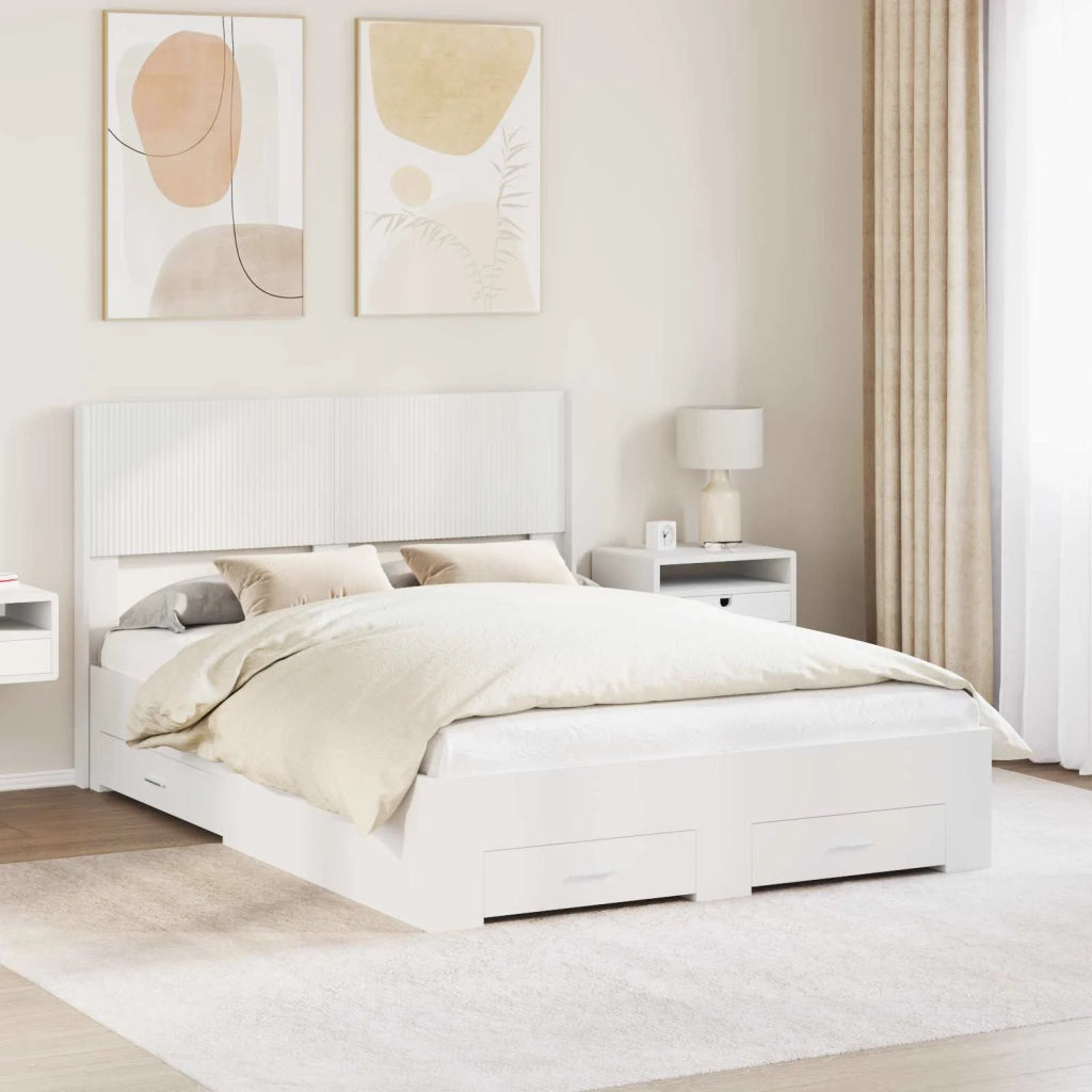 Struttura del letto con stoccaggio e testata Bianco