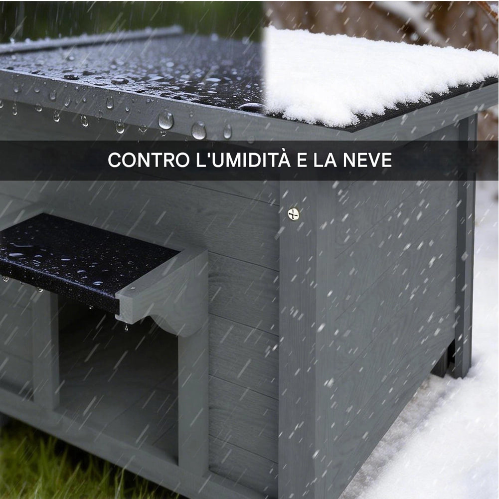 Casetta per Animali Domestici Grigia in Legno Cuccia Tetto Apribile 60x58x47cm