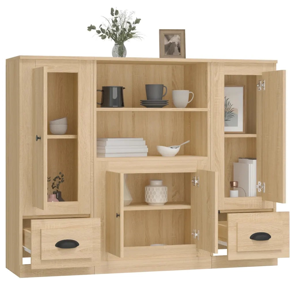 Credenze 3 pz | Madia | Buffet da pranzo | Armadio da pranzo Rovere Sonoma in Legno Multistrato