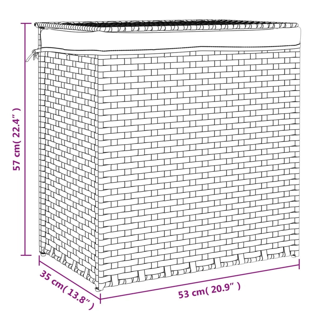 Cesto Portabiancheria 2 Sezioni Nero 53x35x57 cm Polyrattan 372037