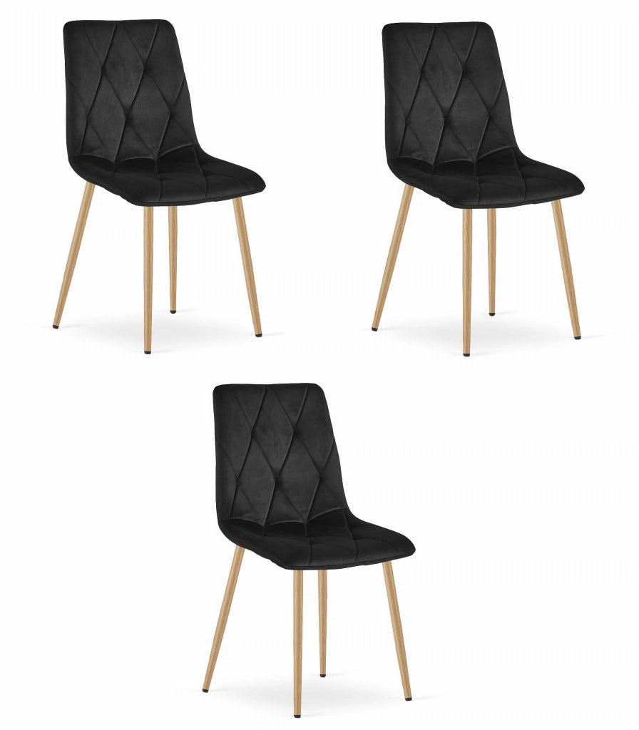 Sedia Valora TYRA in velluto nero con gambe color legno x3