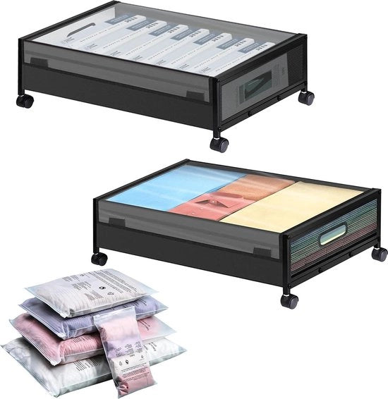 Comparto commoda con ruote - Grande cassettiera da posizionare sotto il letto - Cassettiere spaziate per abbigliamento e calzature