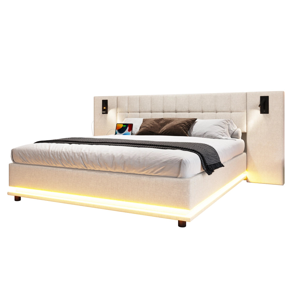 letto imbottito lino beige 180 x 200 cm