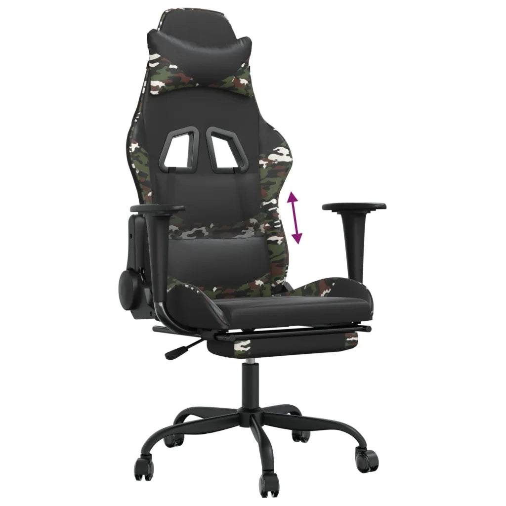 Sedia da Gaming | Sedia da e-sports con Poggiapiedi Nero e Mimetico in Similpelle
