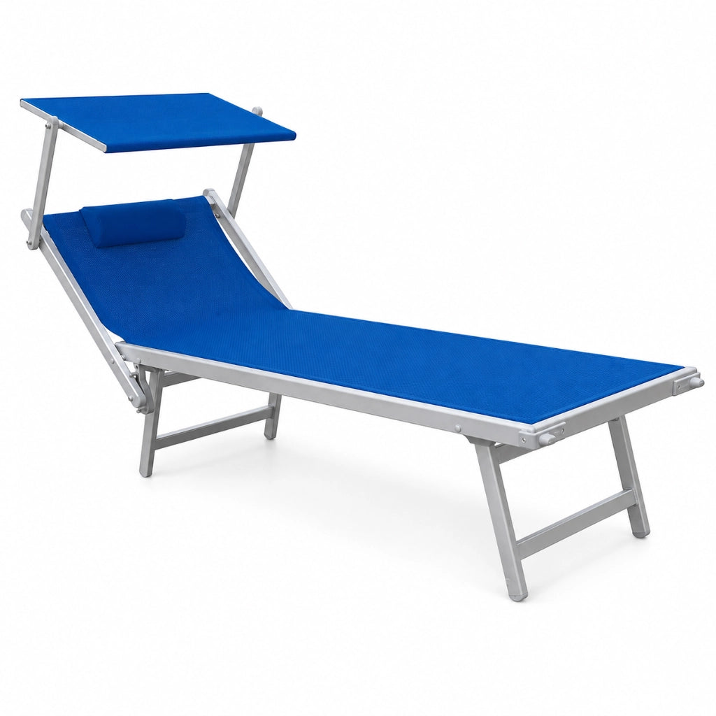Lettino Prendisole Blu con Parasole con telaio alluminio