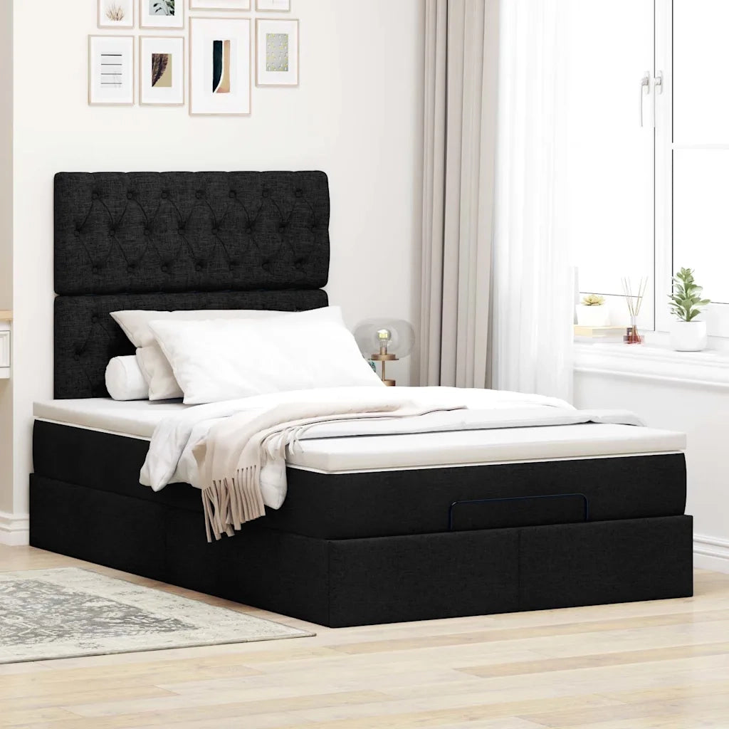 Struttura Letto Pouf con Materasso Nero 120x190 cm in Tessuto 3313225