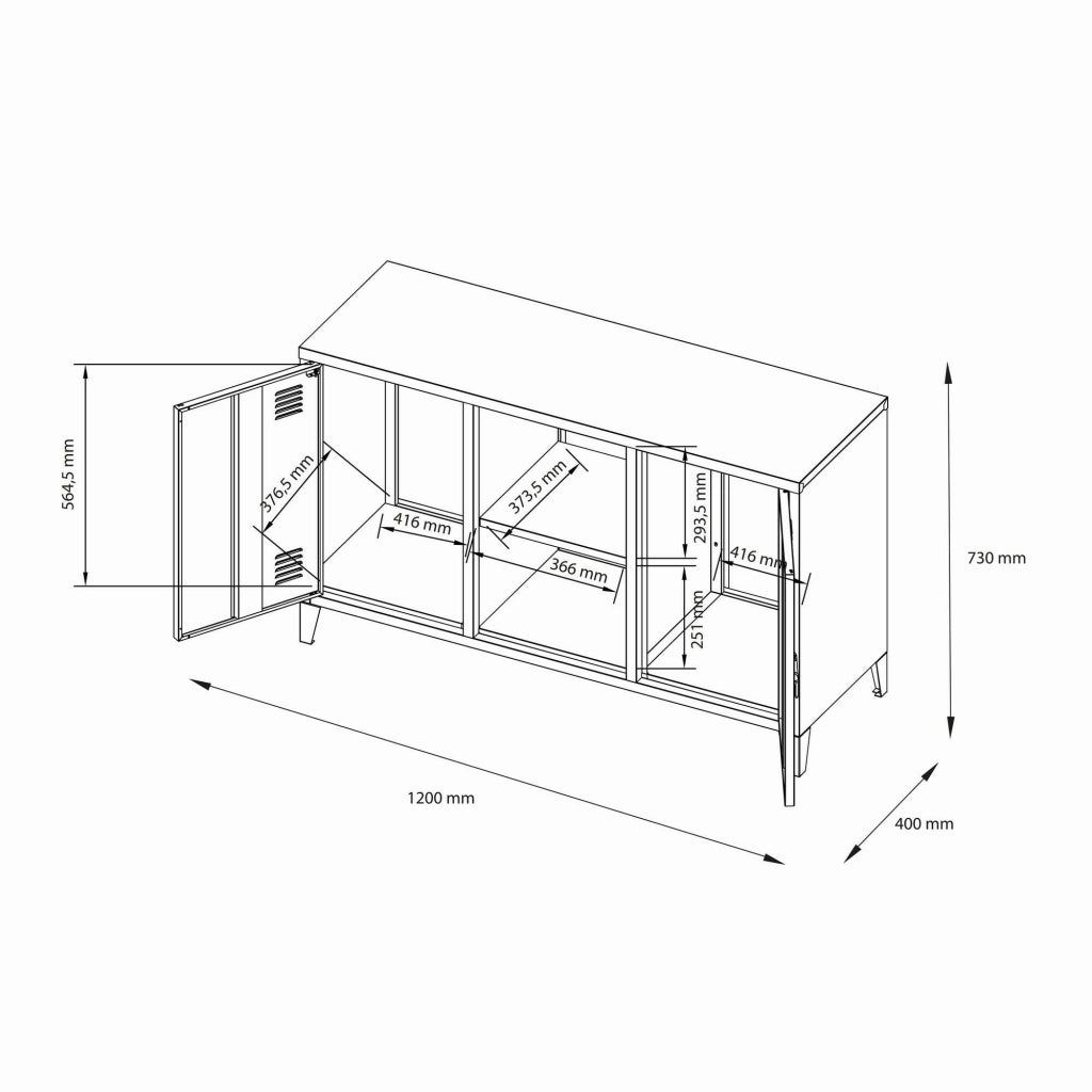 Credenza Friddi, Buffet da soggiorno, Madia da salotto, Dispensa da cucina, 120x40 h73 cm, Panna