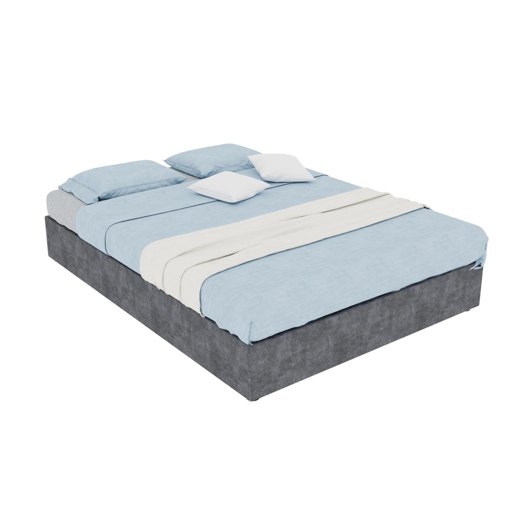 Lit bambino 140 × 200 cm con contenitore pneumatico e testiera cartoon, senza materasso, in tessuto grigio