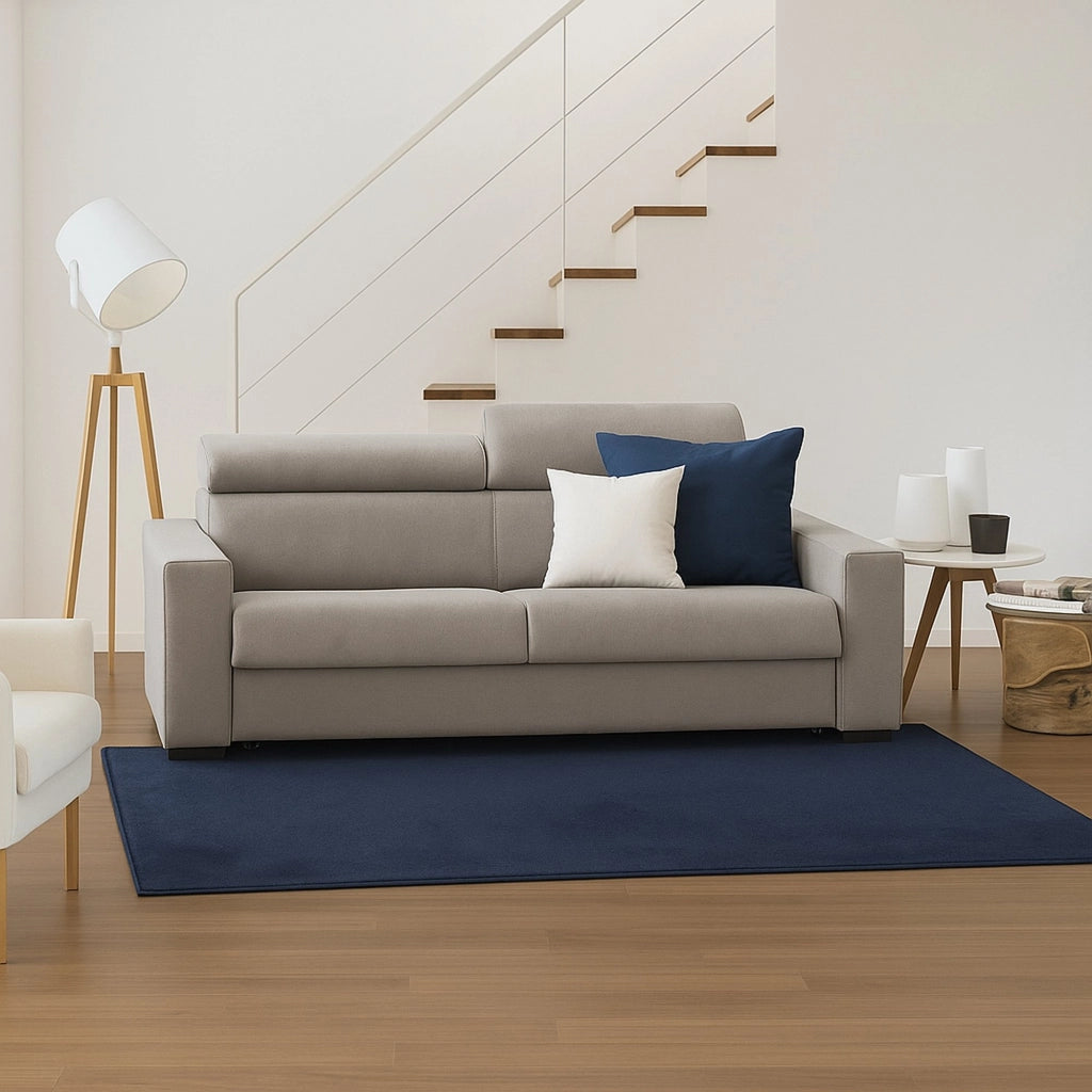 Divano fisso Matrice, Divano a 3 posti, Made in Italy, SofÒ  Soggiorno, in tessuto imbottito, con poggiatesta regolabili e Braccioli standard, cm 220x95h85, Tortora