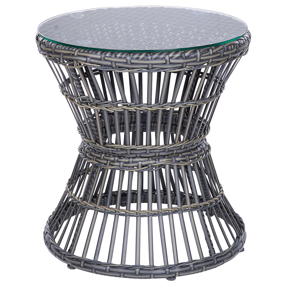 Set di bistrot tavolo e 2 sedie in rattan e vetro temperato tortora balcone terrazzo giardino esterno