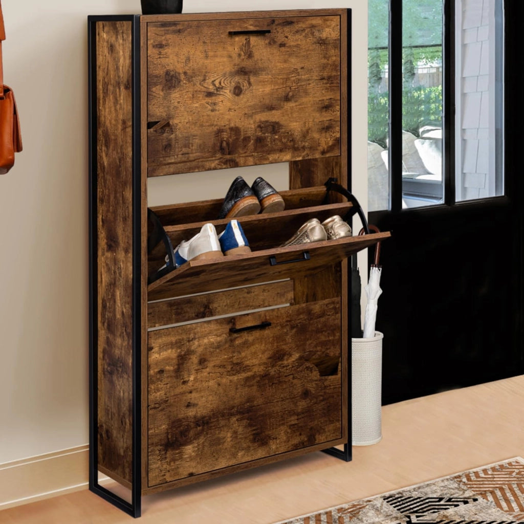 Scarpiera con 3 ante effetto invecchiato design industriale DAYTON