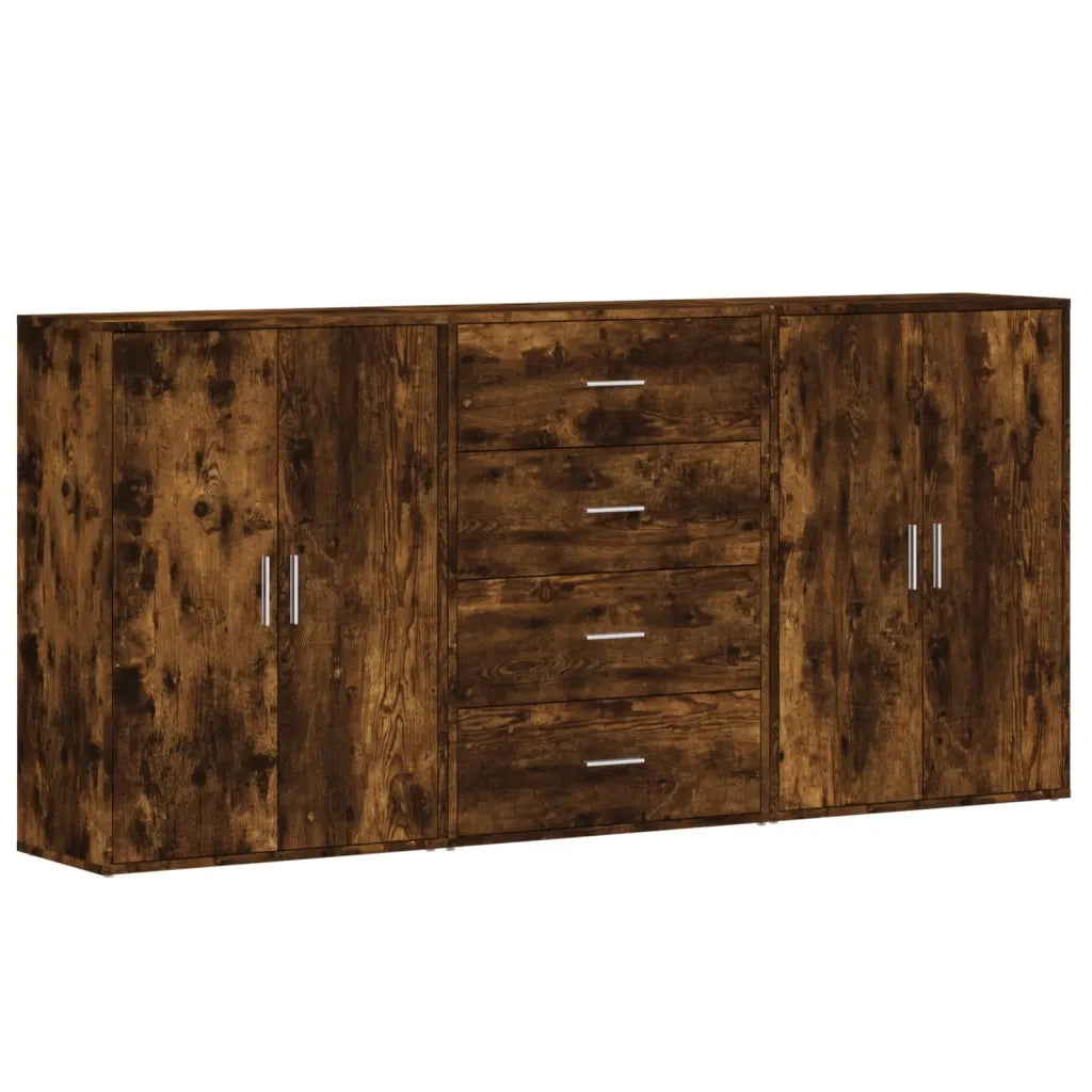 Credenze 3 pz | Madia | Buffet da pranzo | Armadio da pranzo Rovere Fumo 60x31x84 cm in Legno Multistrato