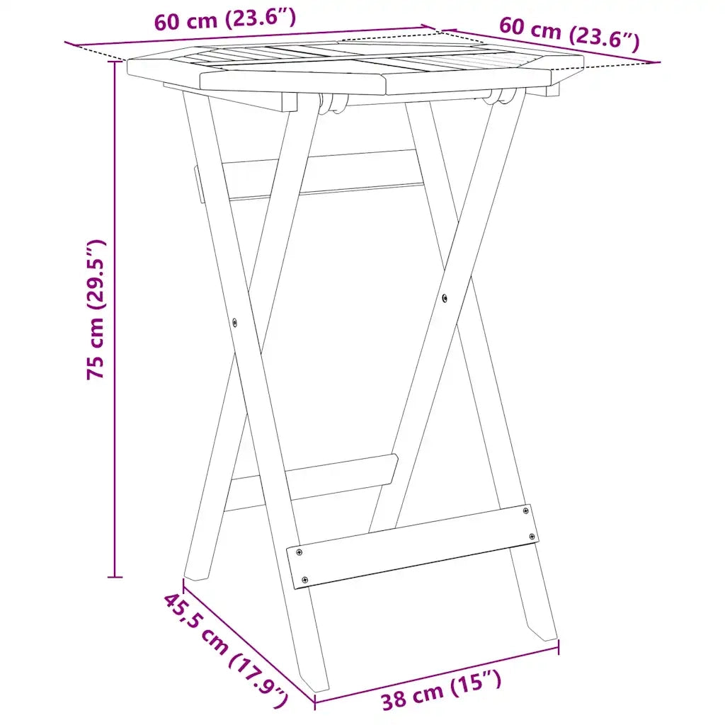 Set BistrÃ² Pieghevole 3pz in Legno Massello di Acacia