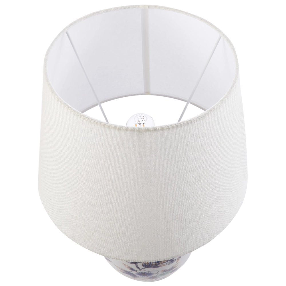 Lampada da tavolo elegante con base in porcellana bianco e blu con patten floreale Illuminazione elegante