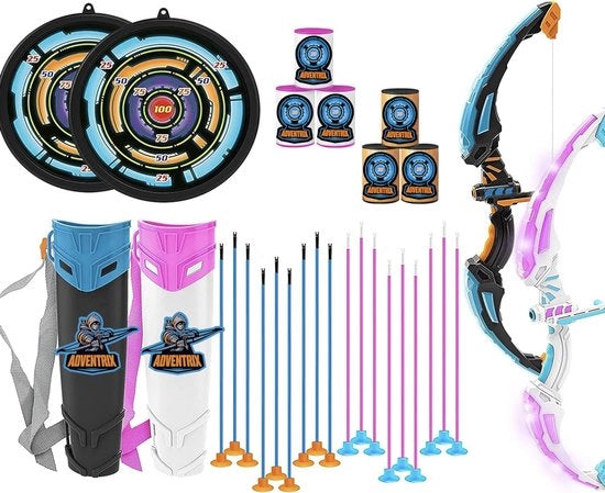 Set da archeria illuminata per bambini, con 2 archi, 18 frecce, 8 bersagli e 2 sacchetti