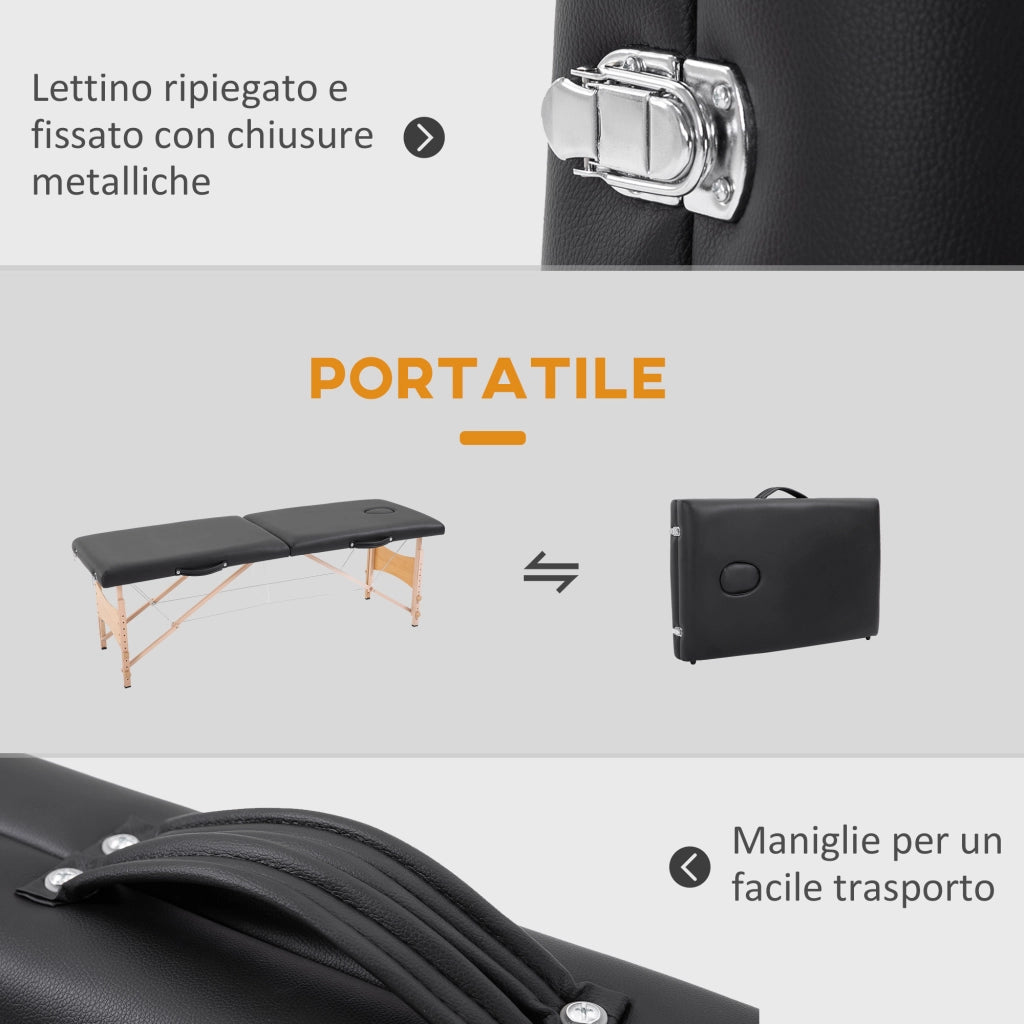 Lettino Massaggio Regolabile con Cuscino Rimovibile ¨C Minimal ¨C Nero 186x60x58-81 cm