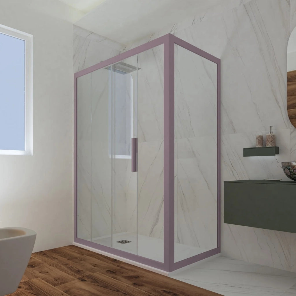 Box doccia scorrevole 75x140 CM H 200 Vetro Trasparente Profilo Lavanda mod. Deco Duo