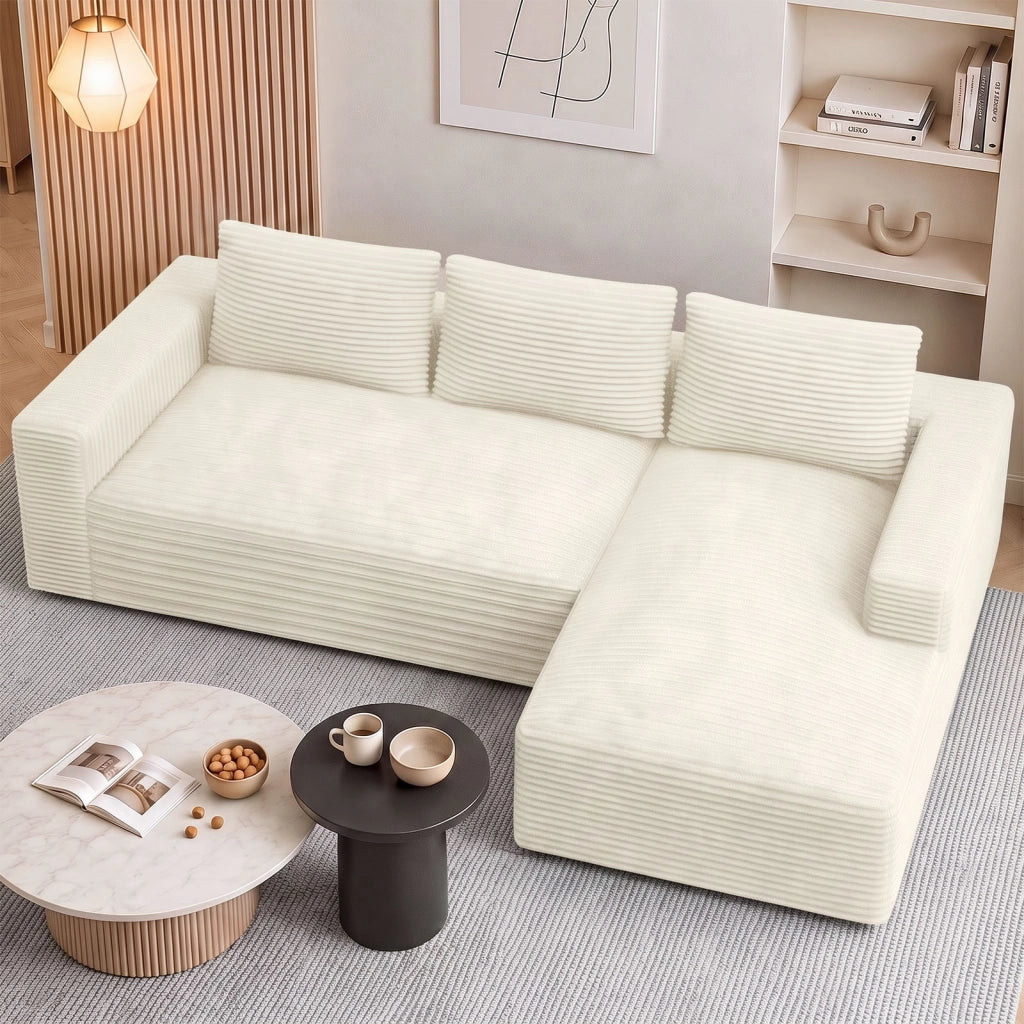 Divano angolare modulare in velluto a coste a L, divano compresso sottovuoto senza montaggio con chaise longue, molle insacchettate ergonomico