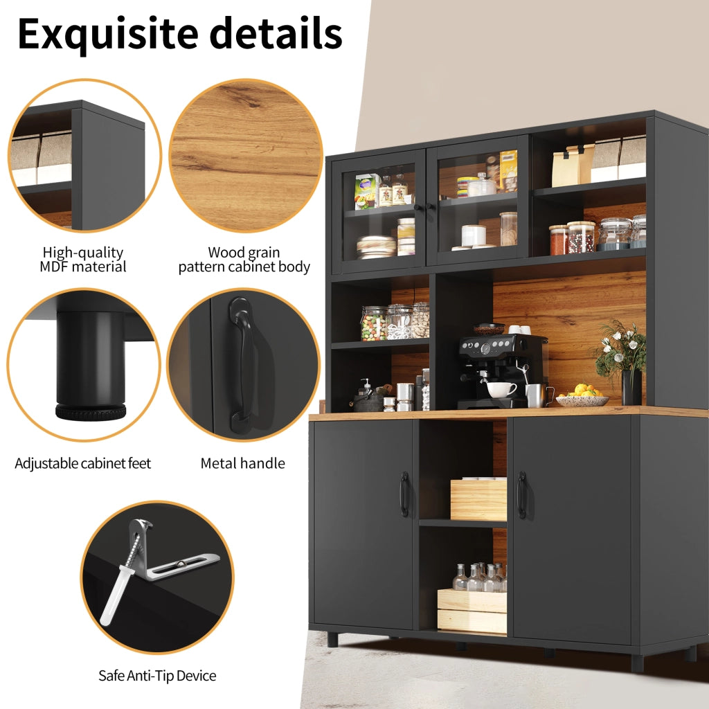Armadio Alto con Ante Scorrevoli e Ripiani ¨C MINIMAL ¨C Nero con Venatura Legno, 185cm, LED