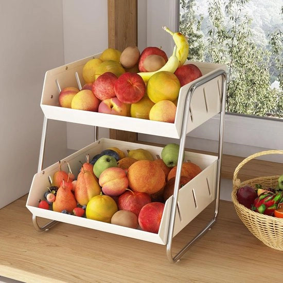 Credenza a due ante per frutta, verdura e snack in finitura bianca elegante