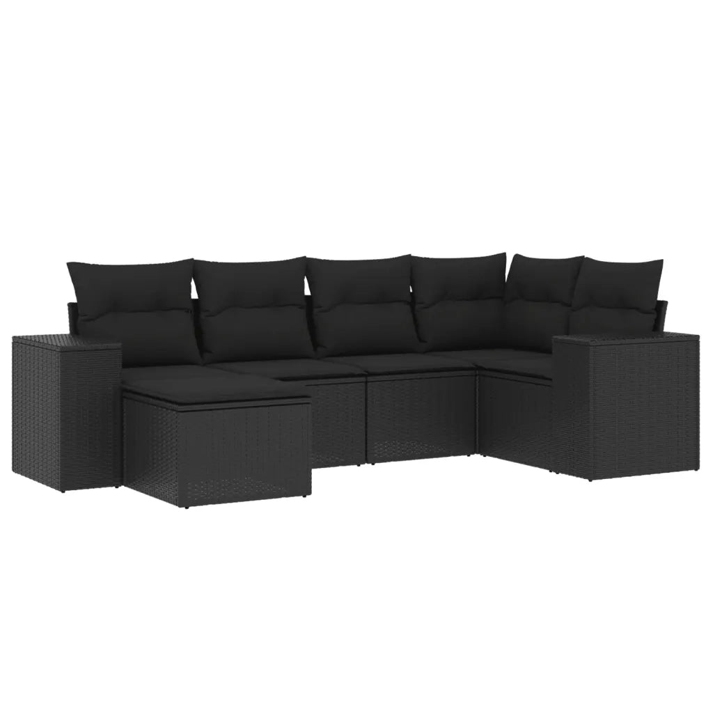 Set Divano da Giardino 6 pz con Cuscini Nero in Polyrattan 3255192