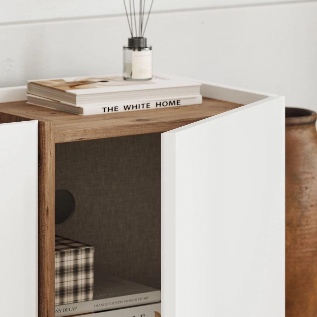 Mobile TV in legno "Lowen" - 180 x 35 x 46 cm - Bianco / Pino Atlantico