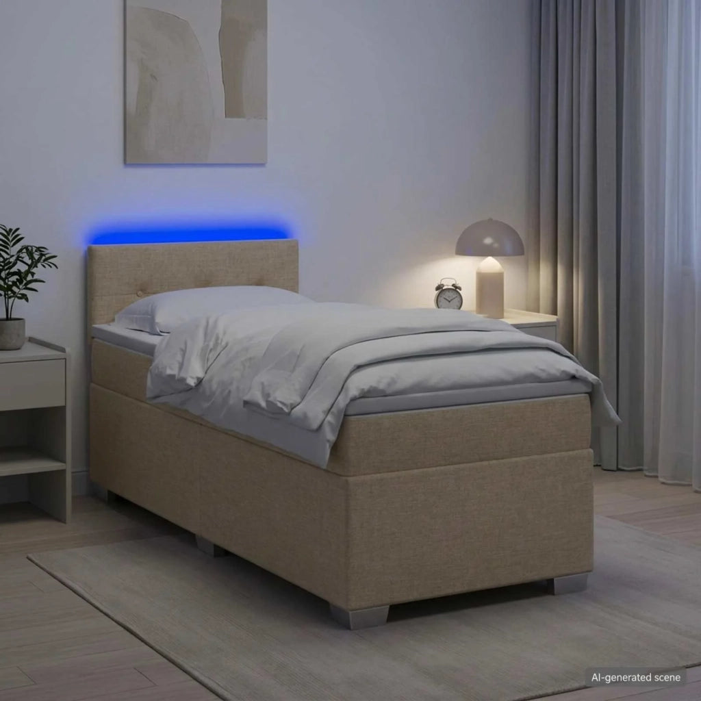 Letto con Box Spring, Materasso e LED Crema 90 x 200 cm Tessuto 3451859