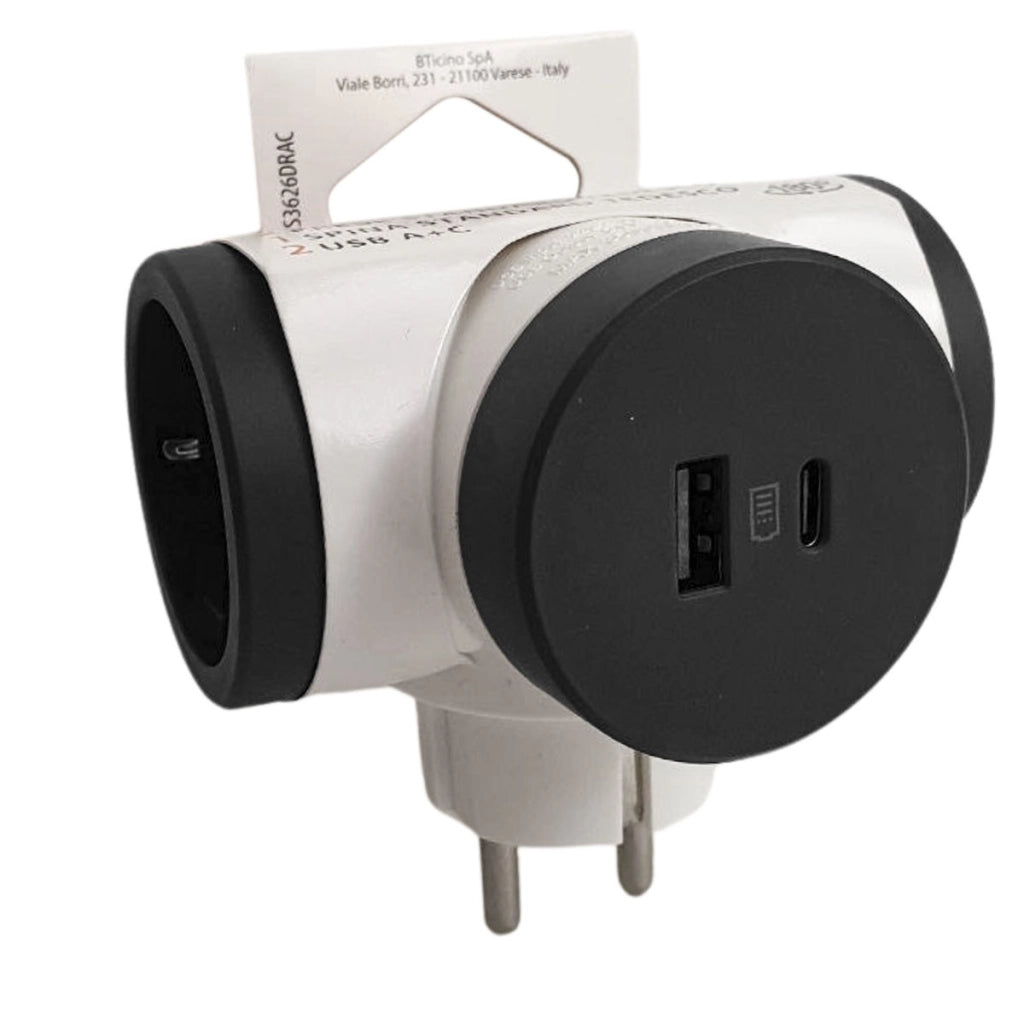 ADATTATORE SCHUKO DOPPIO CON USB SPINA STD TED.
