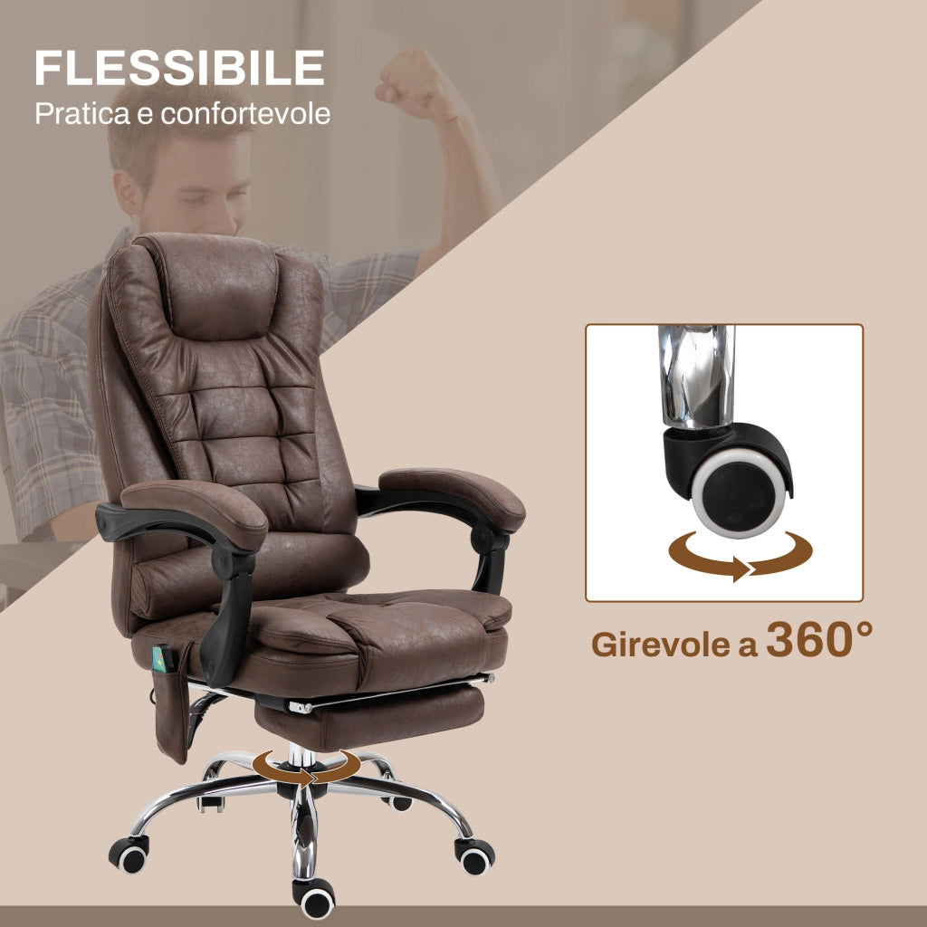 Poltrona da Ufficio 65x70x111-119 cm con Telecomando e 6 Punti di Massaggio in Microfibra Marrone