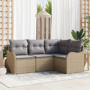 Set di Divani da Giardino a 4 Pezzi con Cuscini in Rattan Polietilene Beige