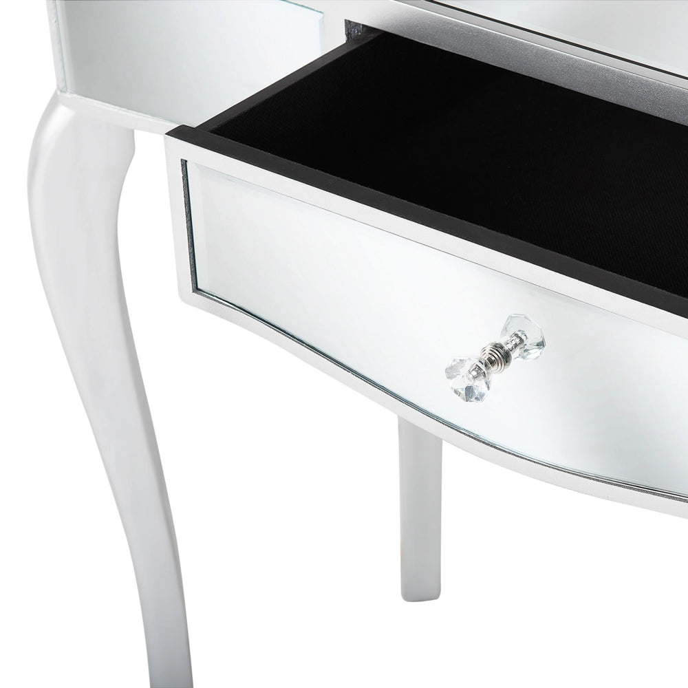 Consolle Argento Vetro Specchiato con Cassetto 96 x 40 cm Modern Glam Design Francese