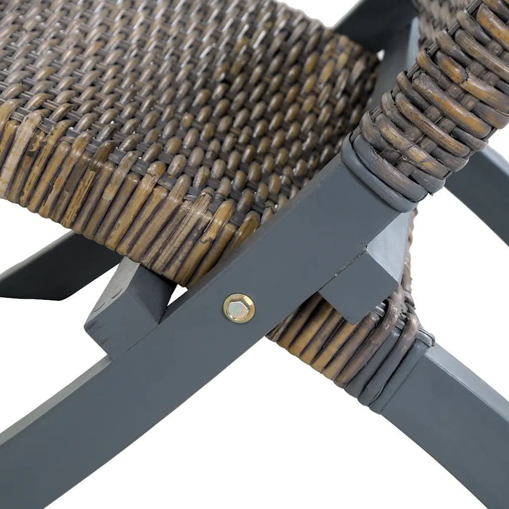Sedia Relax Grigia in Rattan Kubu Naturale e Mogano Massello 285801