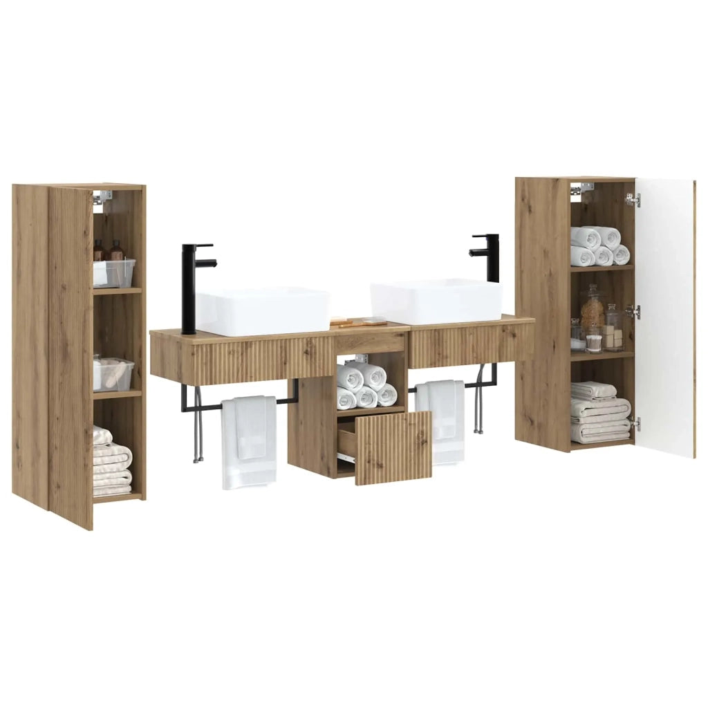 Set di mobili per il bagno 5 pz Rovere Artigianale 3405982