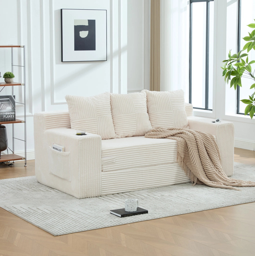 DIVANO MODULARE 2 POSTI 172x87x64 cm Beige in velluto a coste
