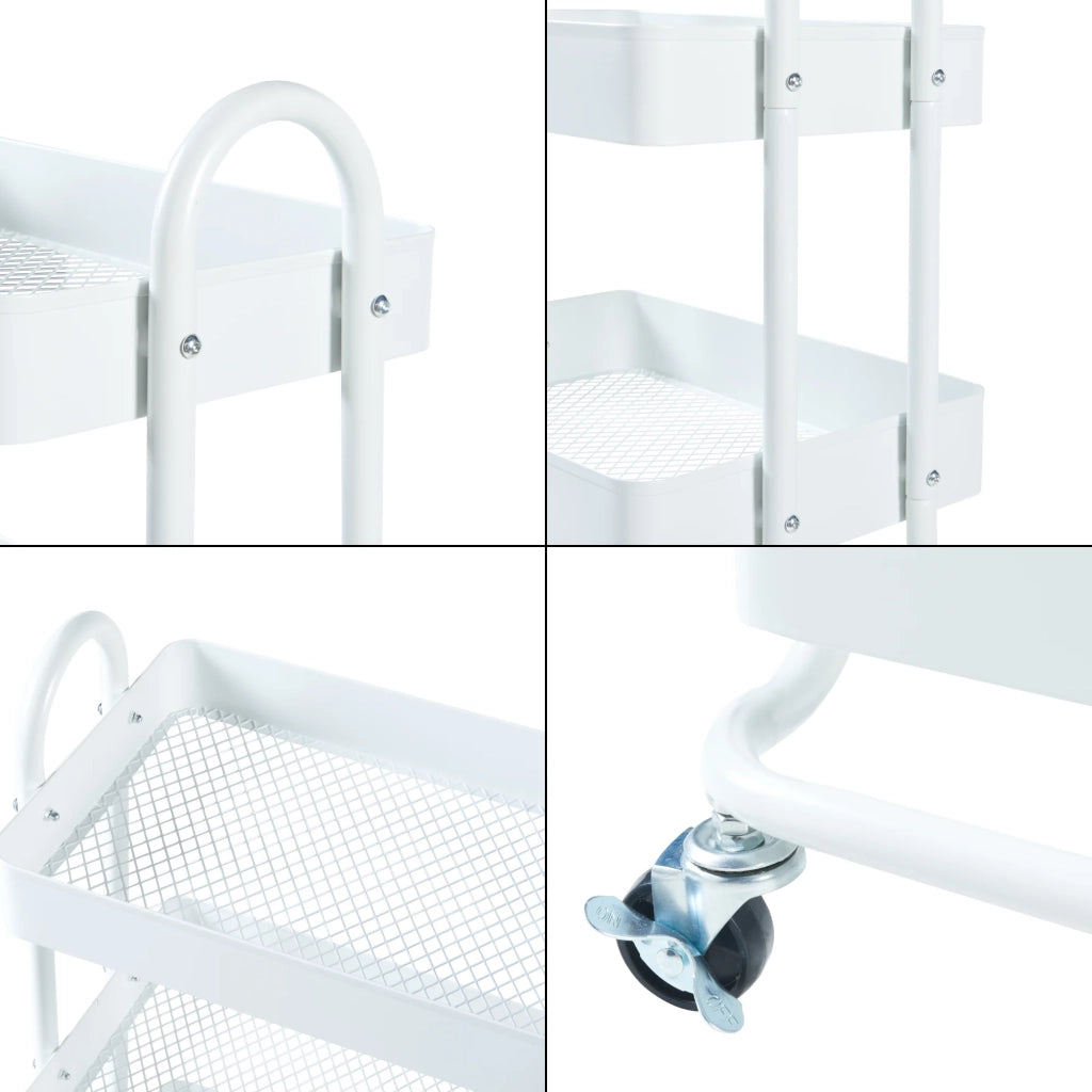 Carrello di servizio mobile contenitore per cucina/soggiorno con 4 cestelli 104 x 46 x 35 cm acciaio bianco opaco 03_0009234