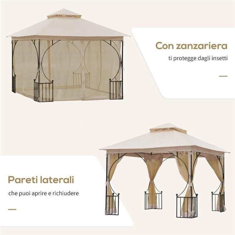 GAZEBO DA GIARDINO IN METALLO CON DOPPIO TETTUCCIO 3 X 3 M BEIGE