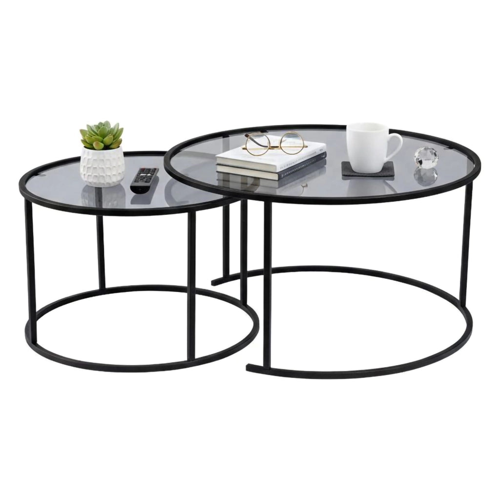 Aedion, Tavolino da Salotto set di 2 Tavolini, 80x80x43h cm Nero