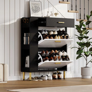Scarpiera Slim con Ante, Cassetto e Ripiani ¨C MINIMAL ¨C Bianco/Nero, 80x24x105 cm