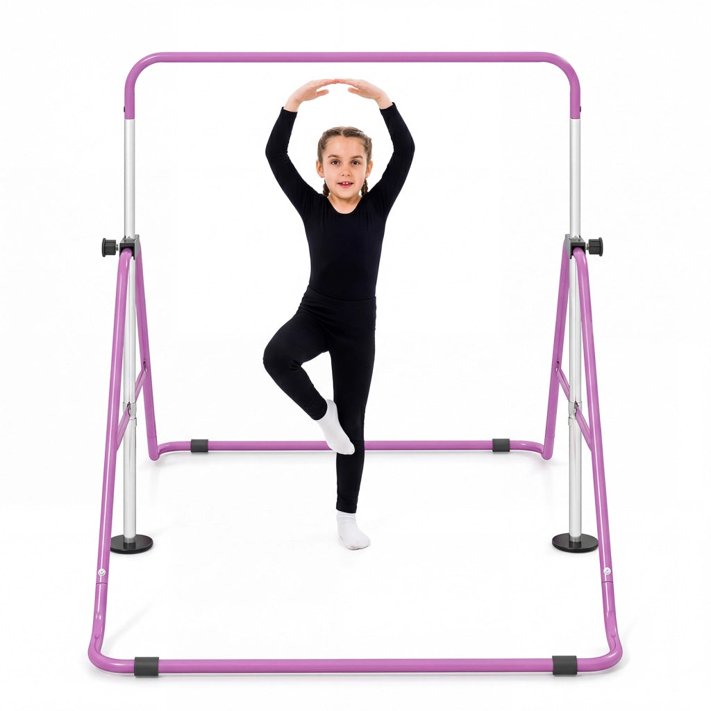 Barra ginnastica pieghevole per bambini con base antiscivolo e altezza regolabile, Barra orizzontale kip adatta per bambini da 3 a 12 anni Viola