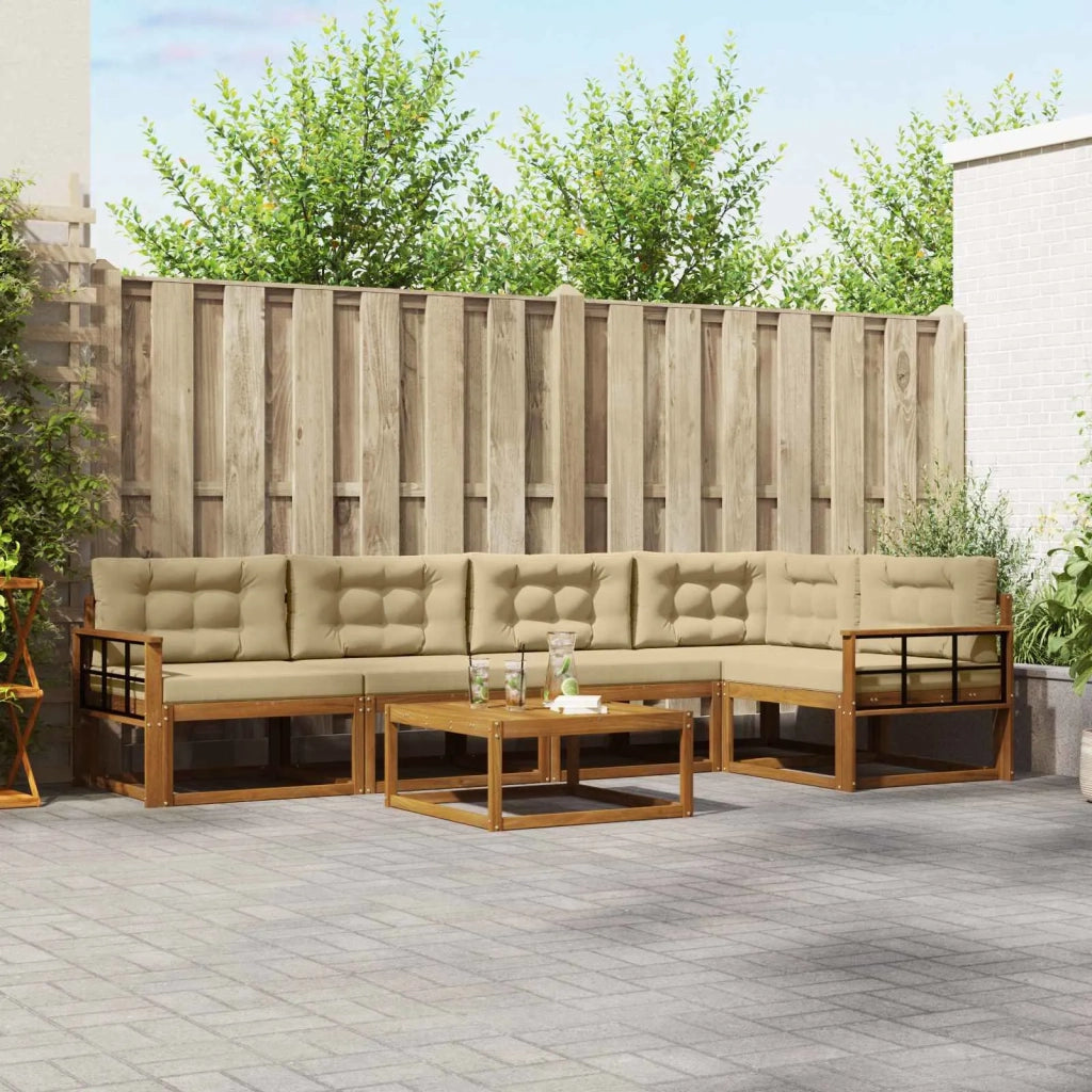 Set di divani da esterno con cuscino 6 pcs Naturale e Beige