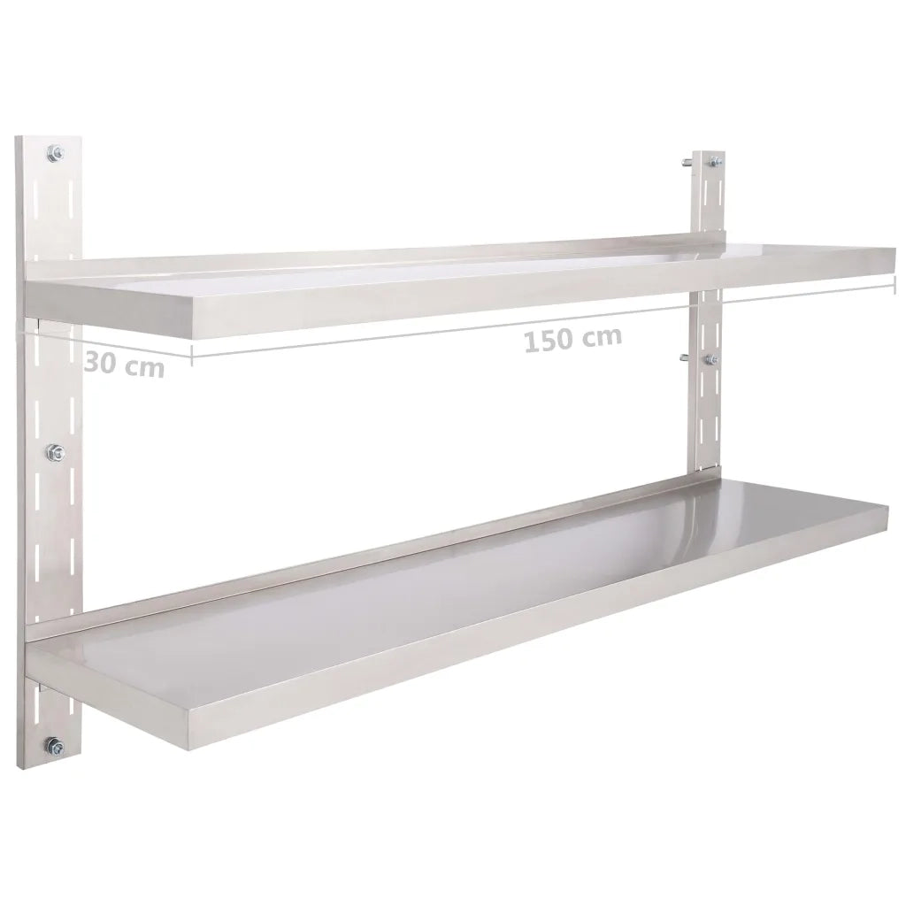 Mensola a Sospensione a 2 Livelli in Acciaio Inox 150x30 cm