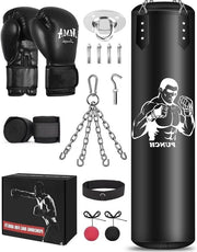 Set di Protezione per Boxe con Accessori - Borsa in Microfibra in Pelle per Allenamento Kickboxing Fitness MMA Lotta Grappling Muay Thai Karate