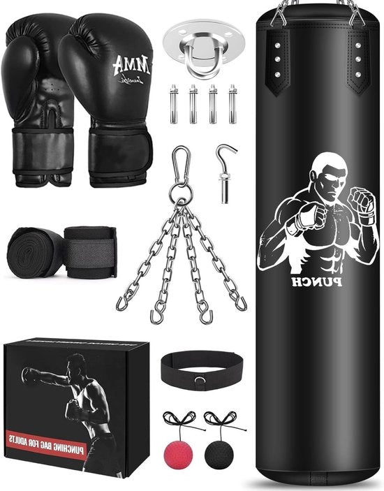 Set di Protezione per Boxe con Accessori - Borsa in Microfibra in Pelle per Allenamento Kickboxing Fitness MMA Lotta Grappling Muay Thai Karate