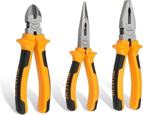 Set di punterelle a tre pezzi - punterello combinato 160 mm, sega laterale 180 mm, punterello a punta 160 mm - manubrio ergonomico giallo e nero - set di utensili da mano di alta qualità