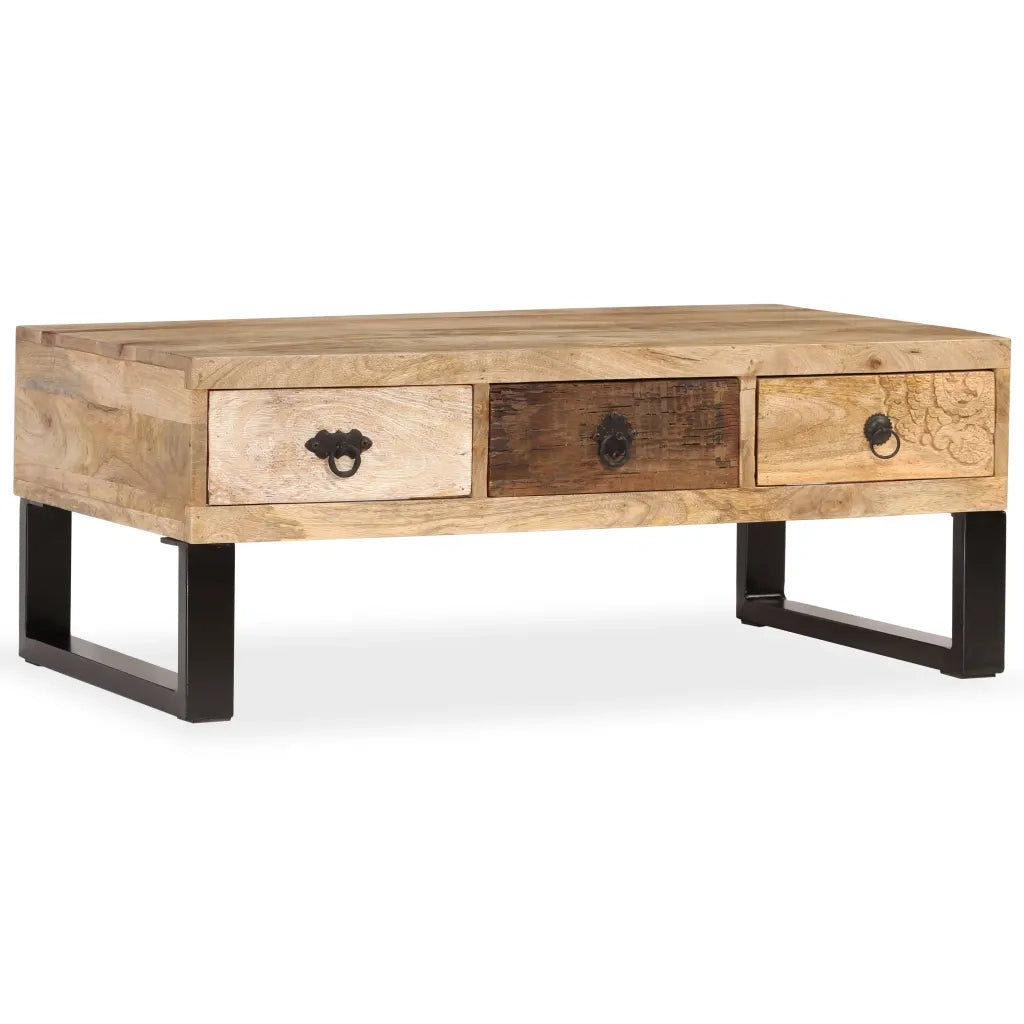Tavolino da Caffè con 3 Cassetti Massello di Mango 90x50x35 cm 244942