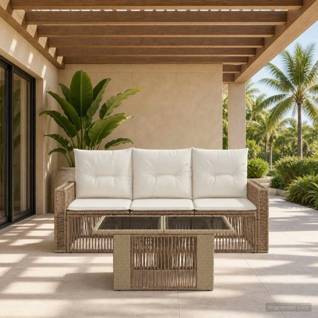 Set Divano da Giardino 4 pz Beige e Bianco Crema polyrattan 3436740